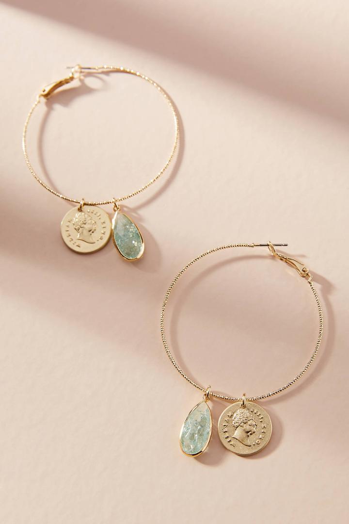 Anthropologie Royal Coin Hoop Earrings