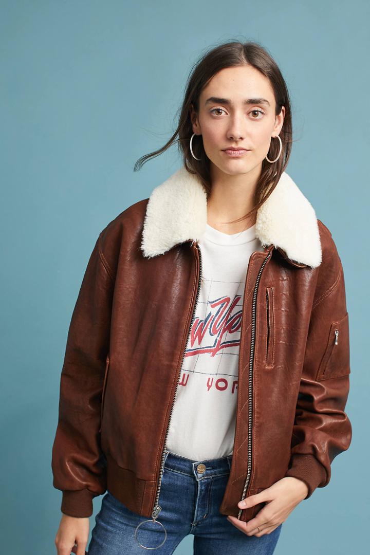 7 For All Mankind Leather Bomber Jacket