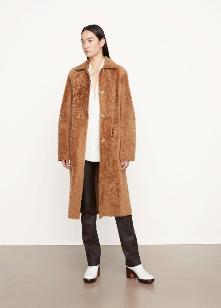 Vince Shearling Long Belted Coat