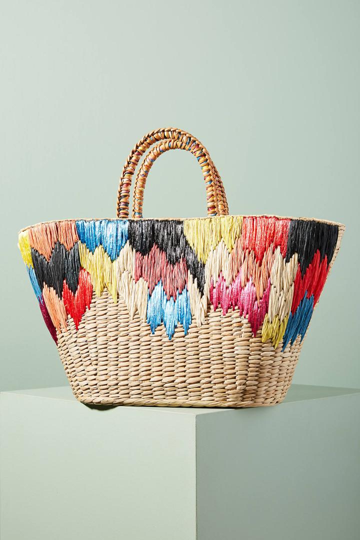 Anthropologie Aranaz Ikat Straw Tote Bag