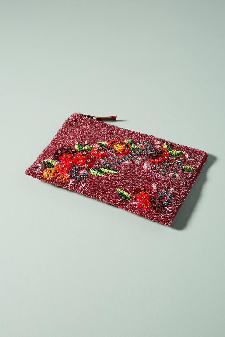 Anthropologie Beaded Gardenia Pouch
