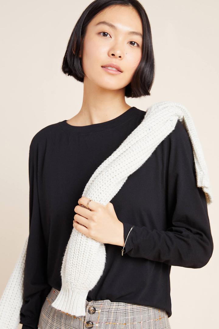 Velvet By Graham & Spencer Jacklyn Sueded Long-sleeved Tee