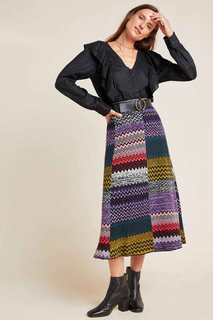 Geisha Designs Patchwork Knit Midi Skirt