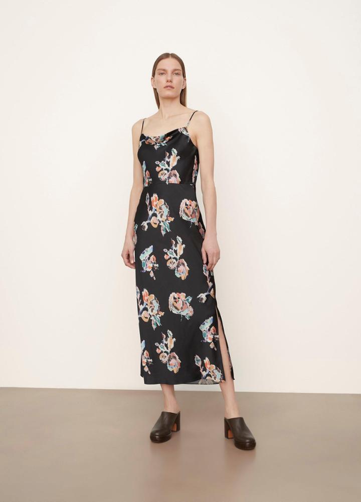 Vince Ikat Floral Cowl Neck Slip Dress
