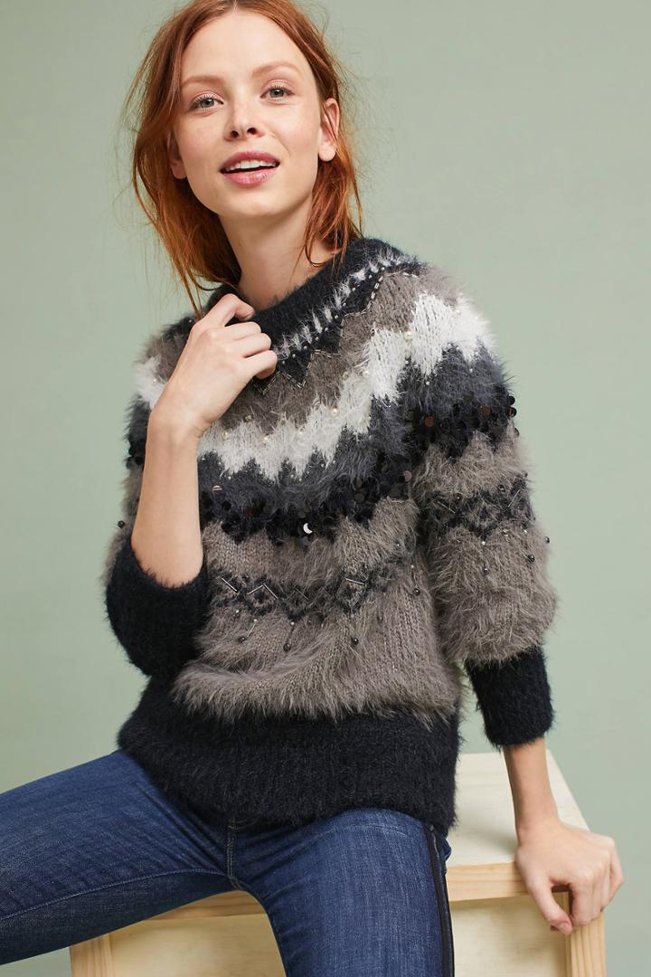 Sleeping On Snow Fair Isle Bubble-sleeve Pullover