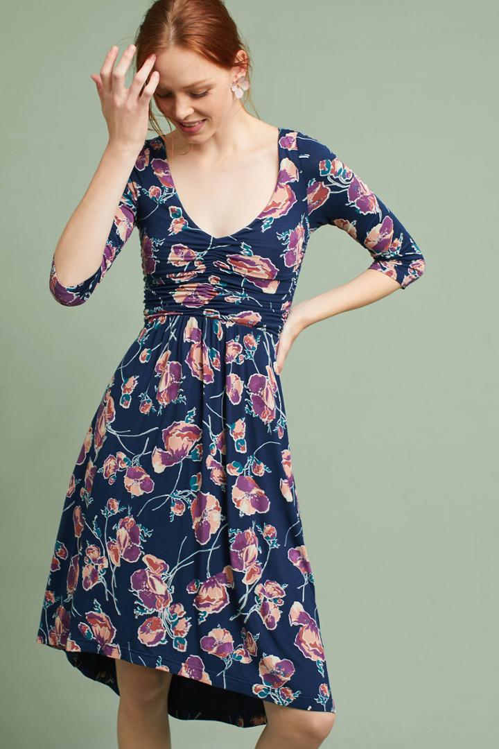 Maeve Ruched V-neck Dress