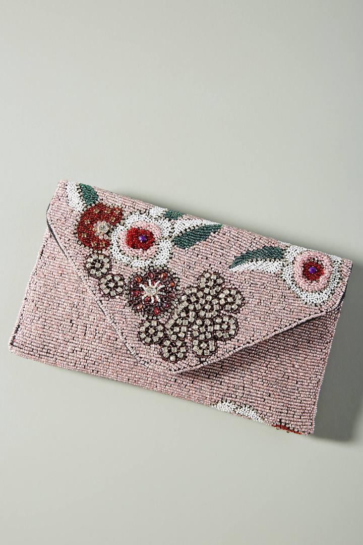 Anthropologie Rose Rocker Beaded Envelope Clutch