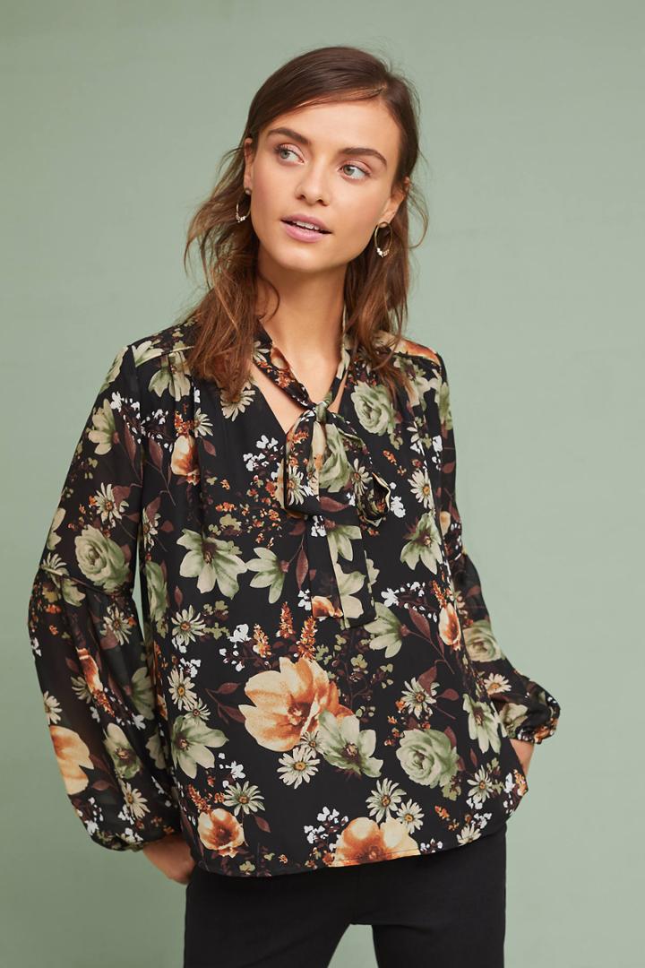 Moon River Tie-neck Floral Blouse
