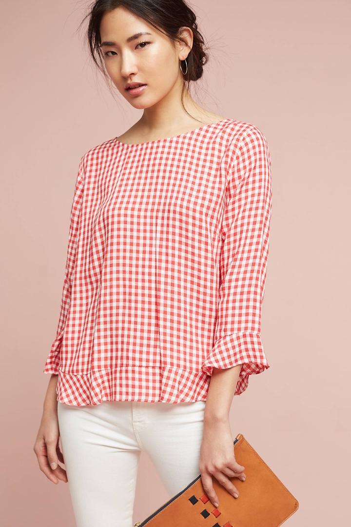 Velvet By Graham & Spencer Gingham Ruffle Blouse