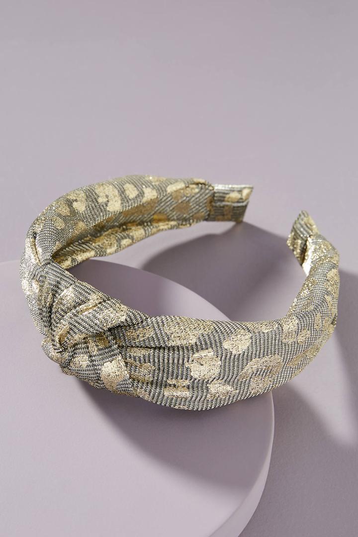 Anthropologie Leopard Metallic Knotted Headband