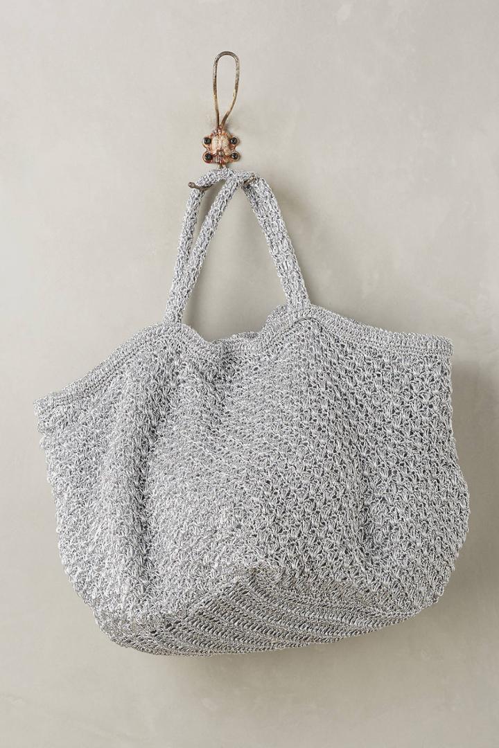 Anthropologie Crocheted Metallic Tote