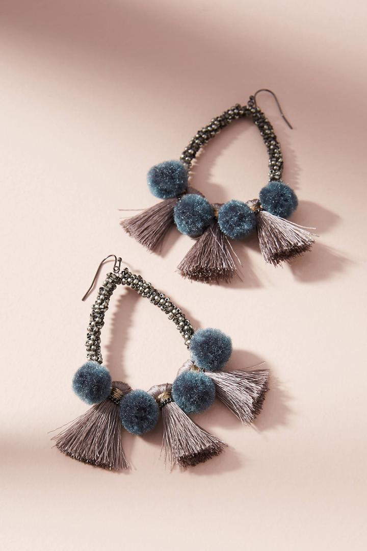 Anthropologie Pom & Tassel Teardrop Earrings