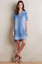 Cloth & Stone Denim Tie-neck Tunic Dress