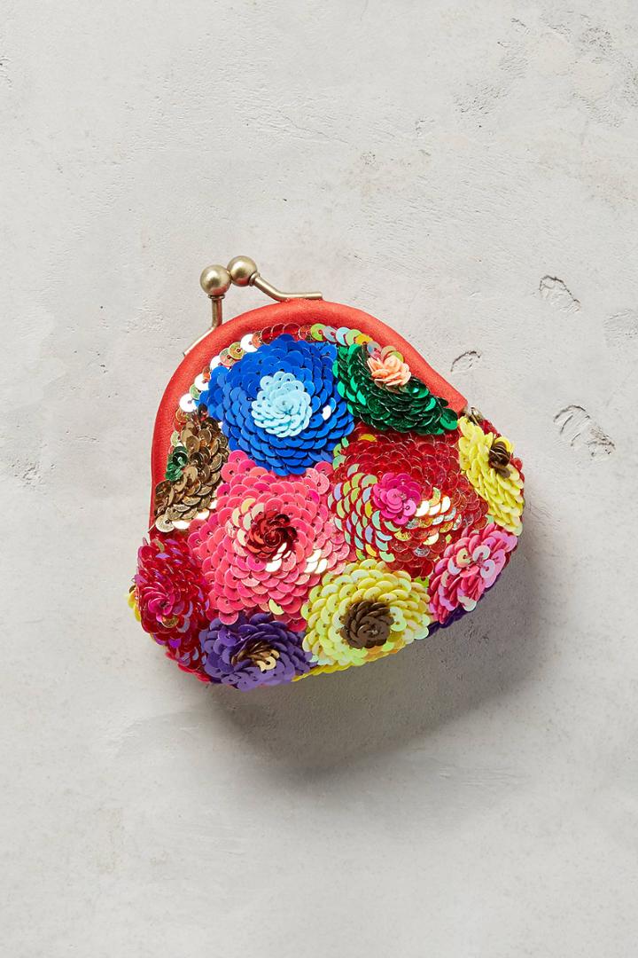 Anthropologie Sequined Floral Pouch