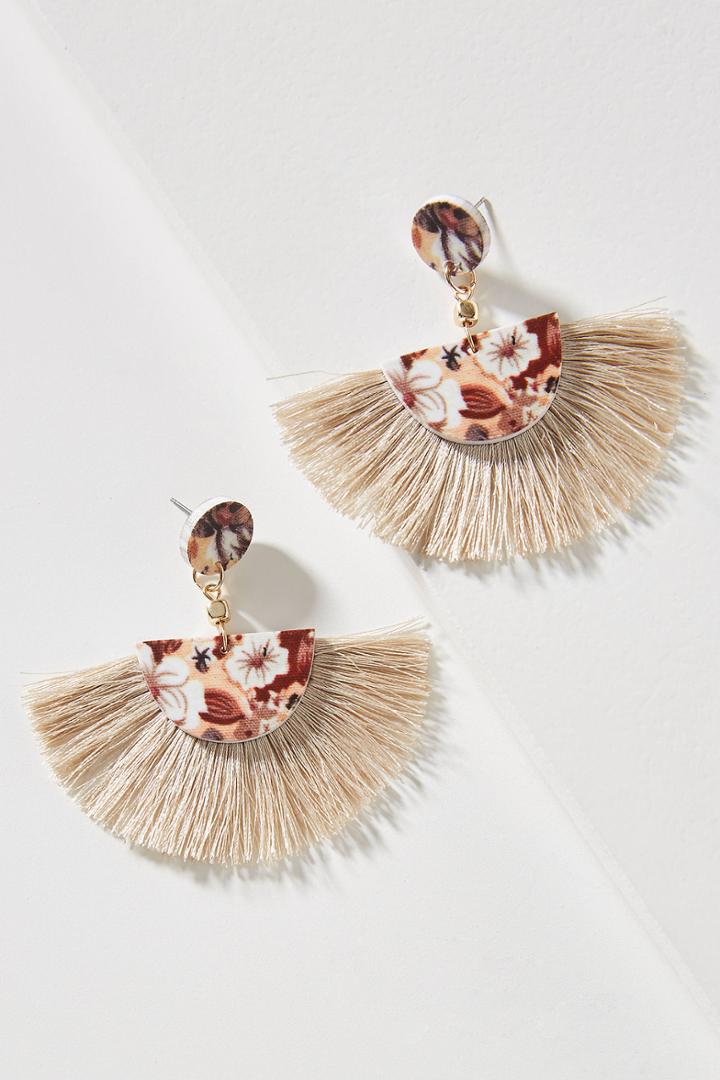 Anthropologie Playful Prints Fringe Drop Earrings