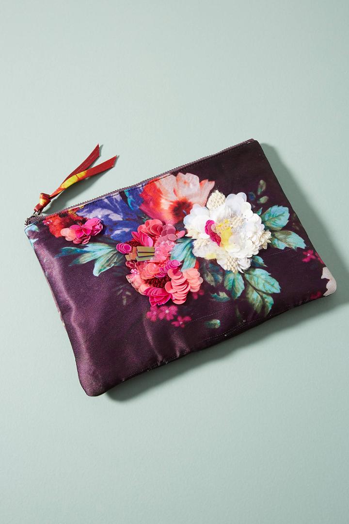 Anthropologie Floral Silk Pouch