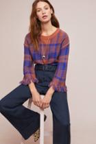 Moon River Fringed Plaid Pullover
