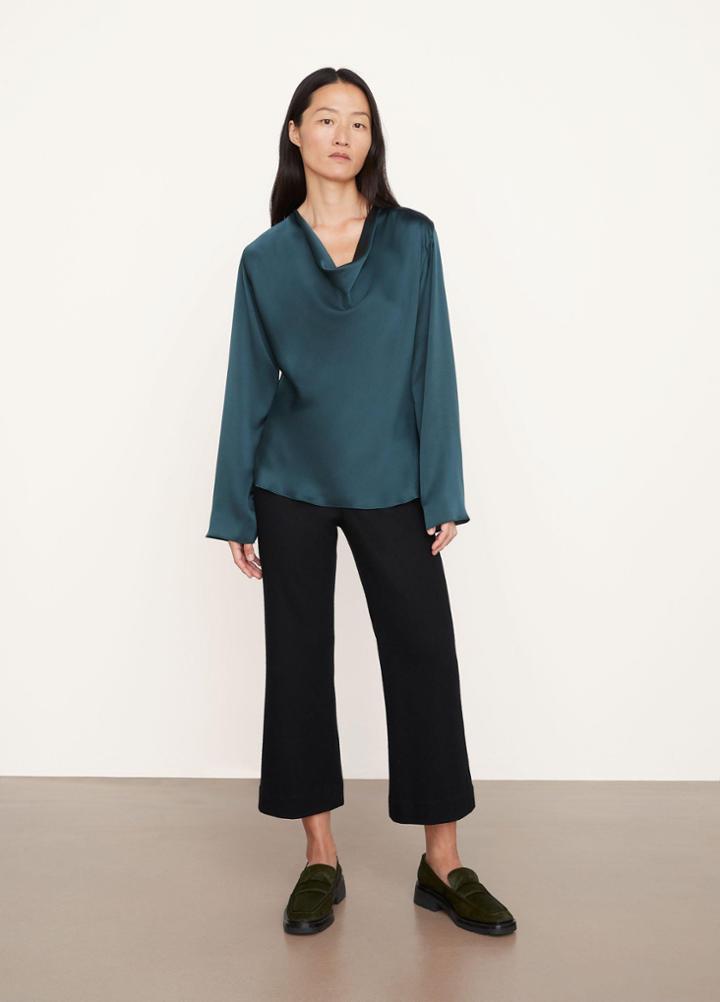 Vince Silk Cowl Neck Long Sleeve Blouse