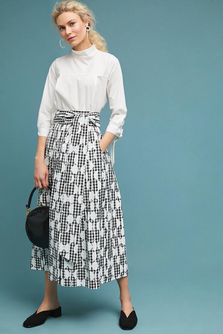 Whit Gingham Midi Skirt