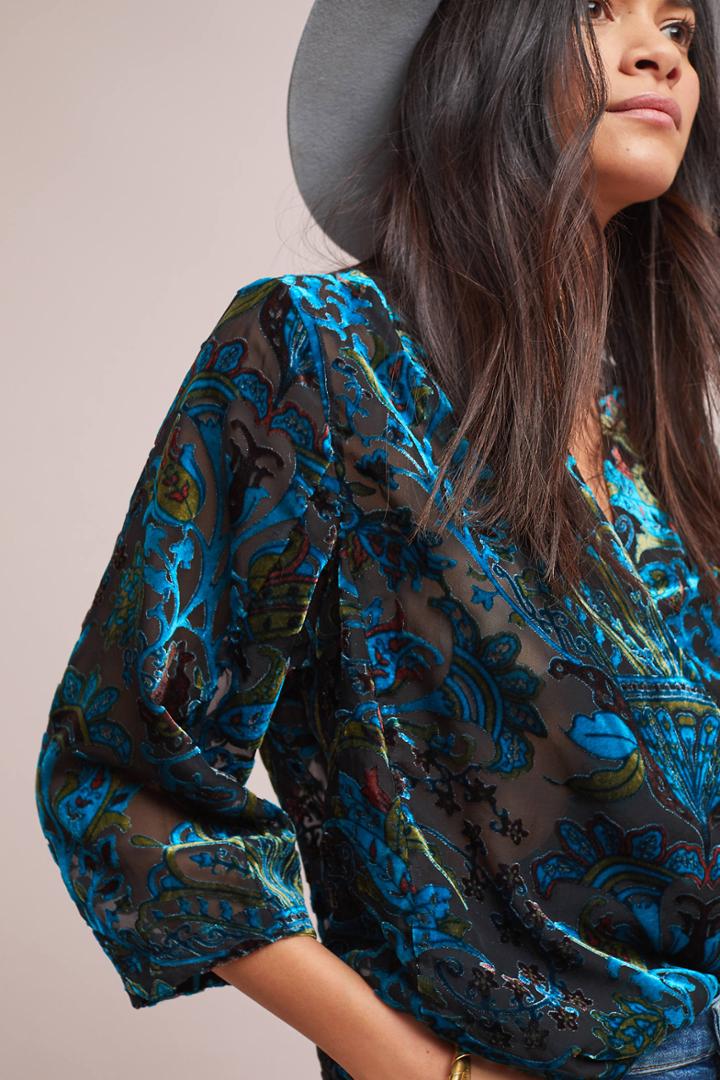 Seen Worn Kept Velvet Burnout Wrap Blouse