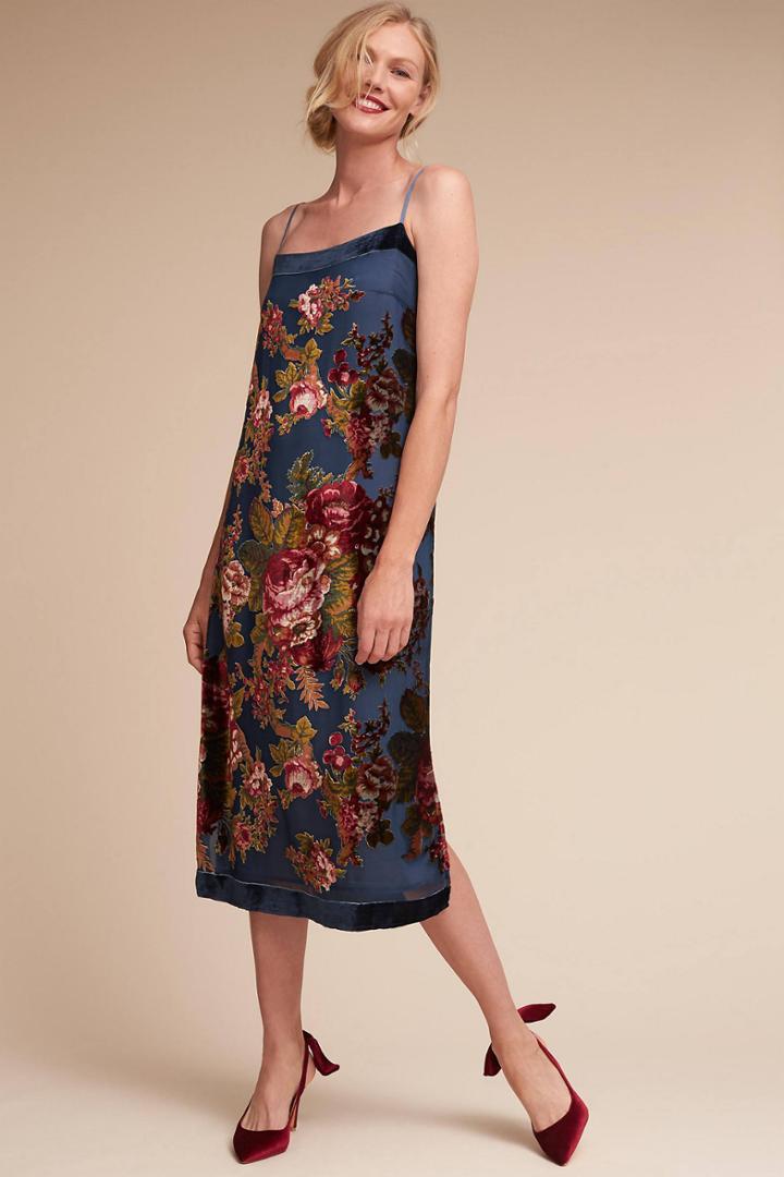 Anthropologie Carlson Burnout Velvet Wedding Guest Dress