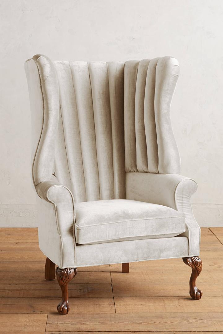 Anthropologie Slub Velvet English Fireside Chair
