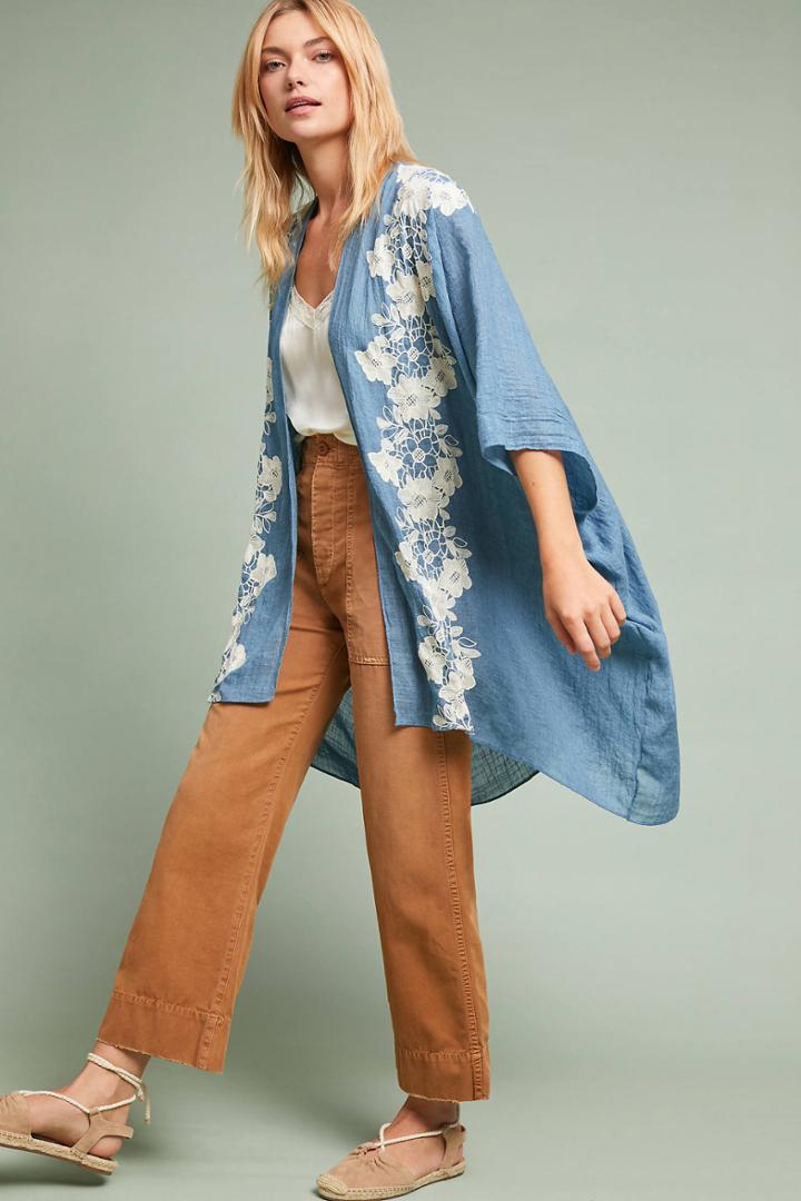 Anthropologie Azurine Floral Kimono