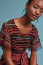Anthropologie Naples Embroidered Mesh Blouse