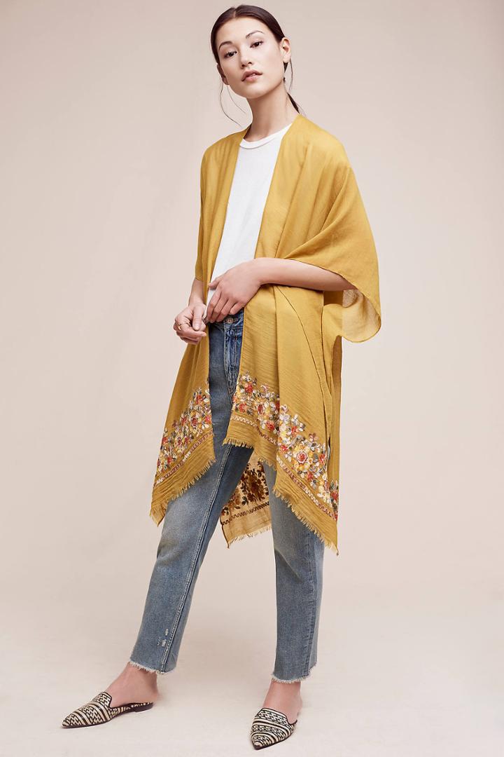 Anthropologie Embroidered Multiway Kimono