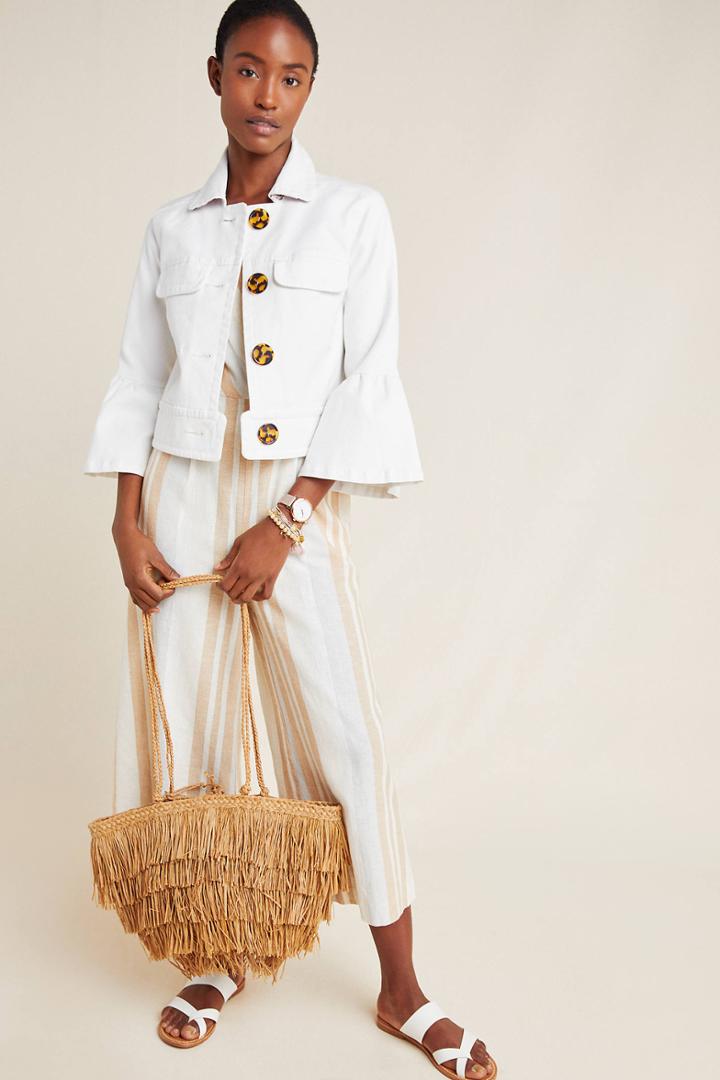 Anthropologie Nora Flounce-sleeved Trucker Jacket