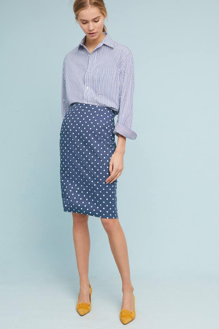 Isla Maude Polka Dot Chambray Pencil Skirt