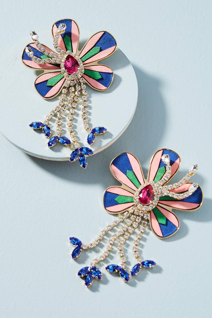 Shourouk Alacantara Flower Drop Earrings