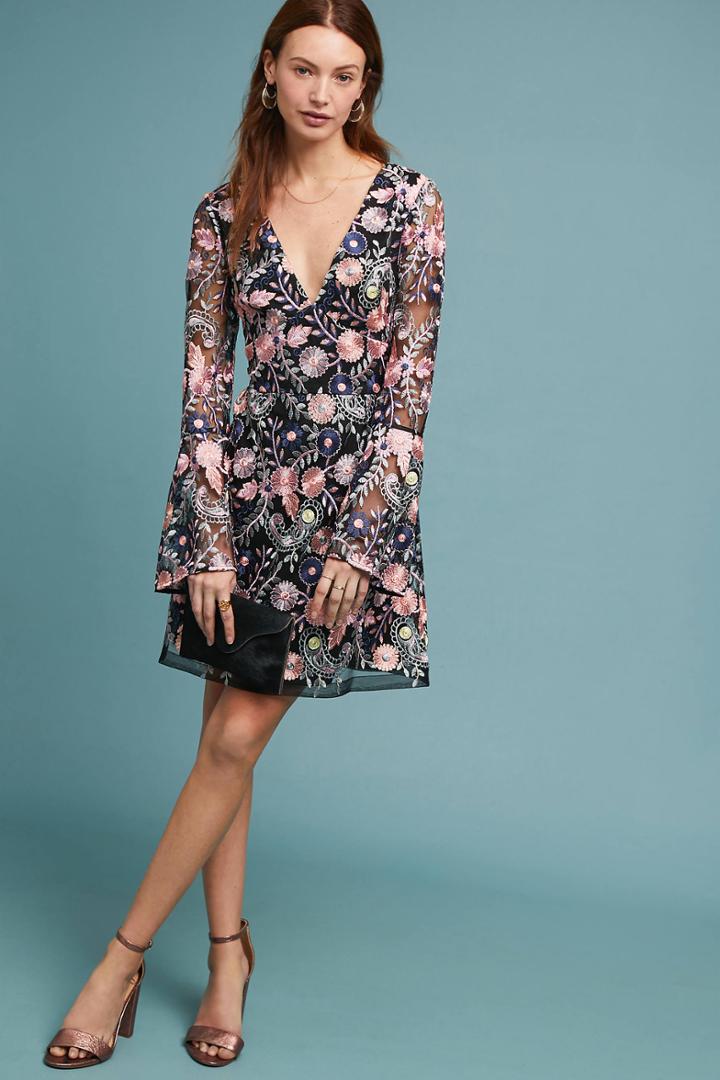 Ml Monique Lhuillier Roupell Embroidered Dress