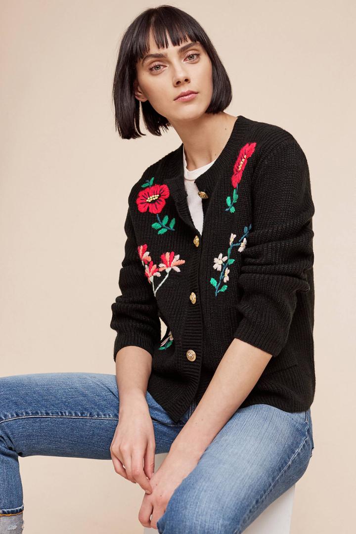 Moth Embroidered Retro Cardigan