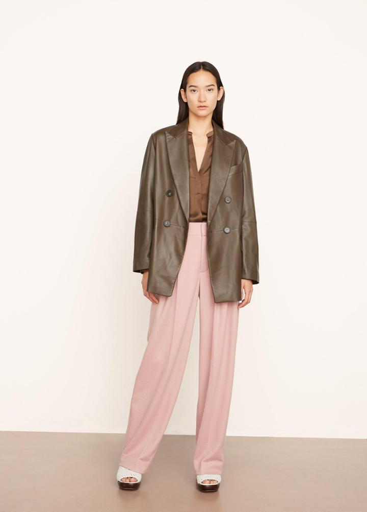 Vince Double Breasted Leather Blazer Coat