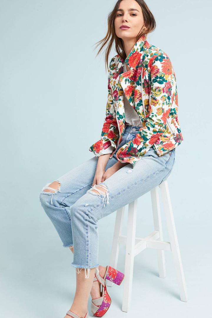 Pilcro And The Letterpress Pilcro Floral-printed Moto Jacket