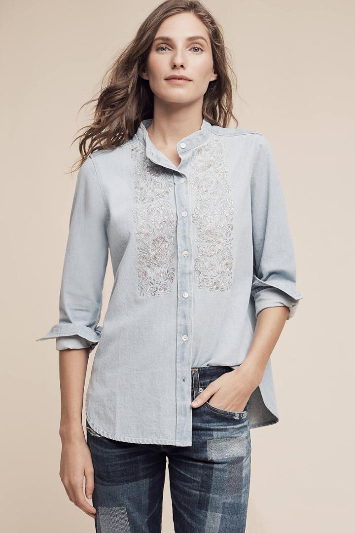 Ne Quittez Pas Gardenblock Denim Shirt