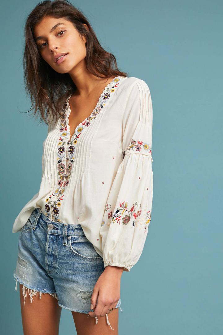 Vanessa Virginia Carthage Embroidered Peasant Top
