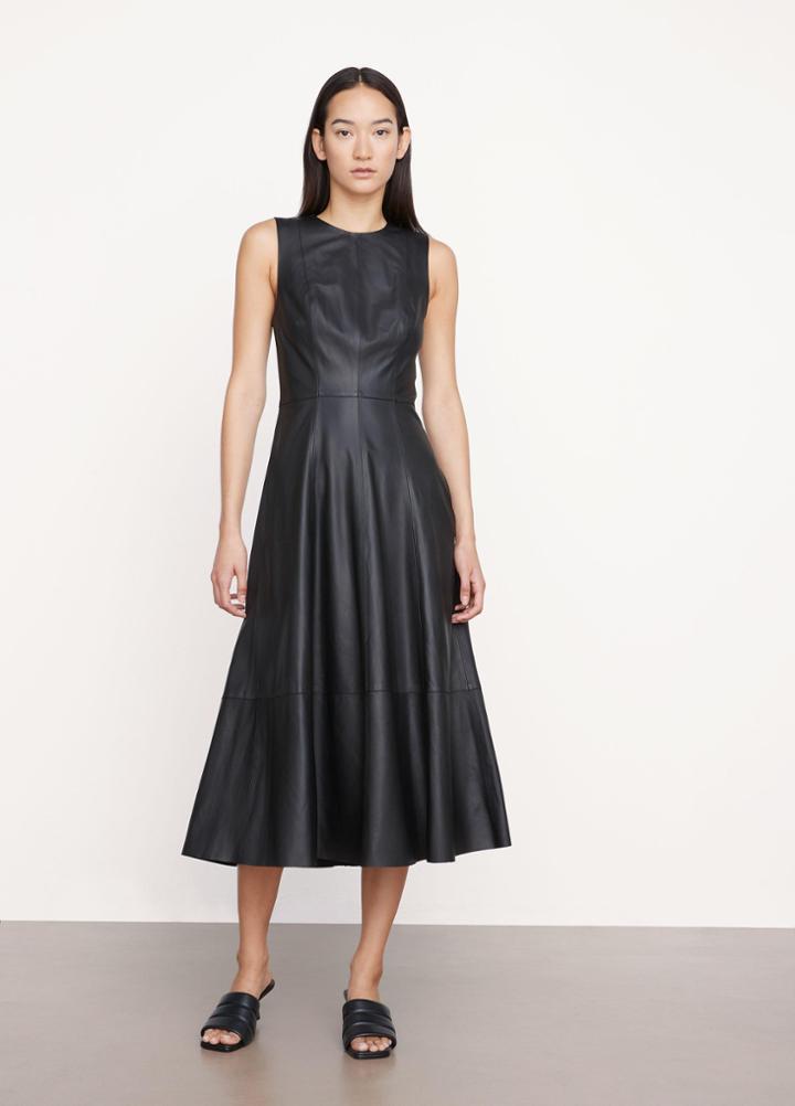 Vince Sleeveless Leather Crew Neck Dress