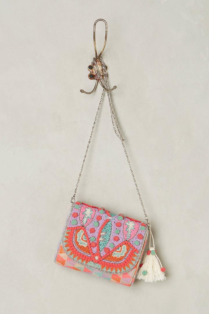 Anthropologie Pink Divya Beaded Clutch