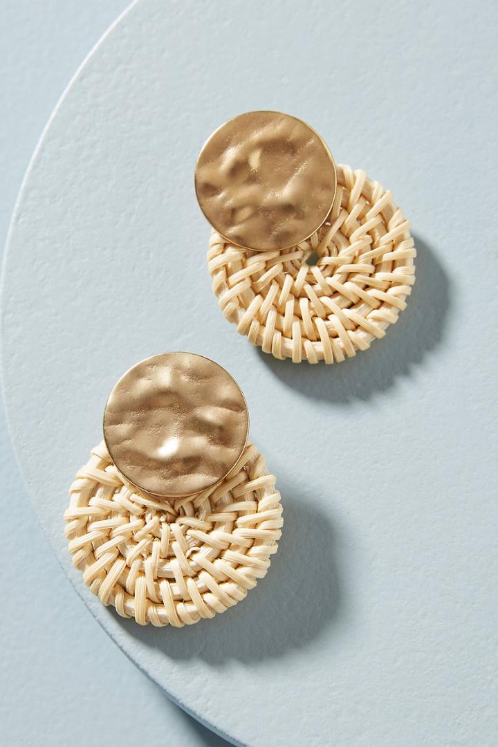 Anthropologie Wicker Disc Drop Earrings