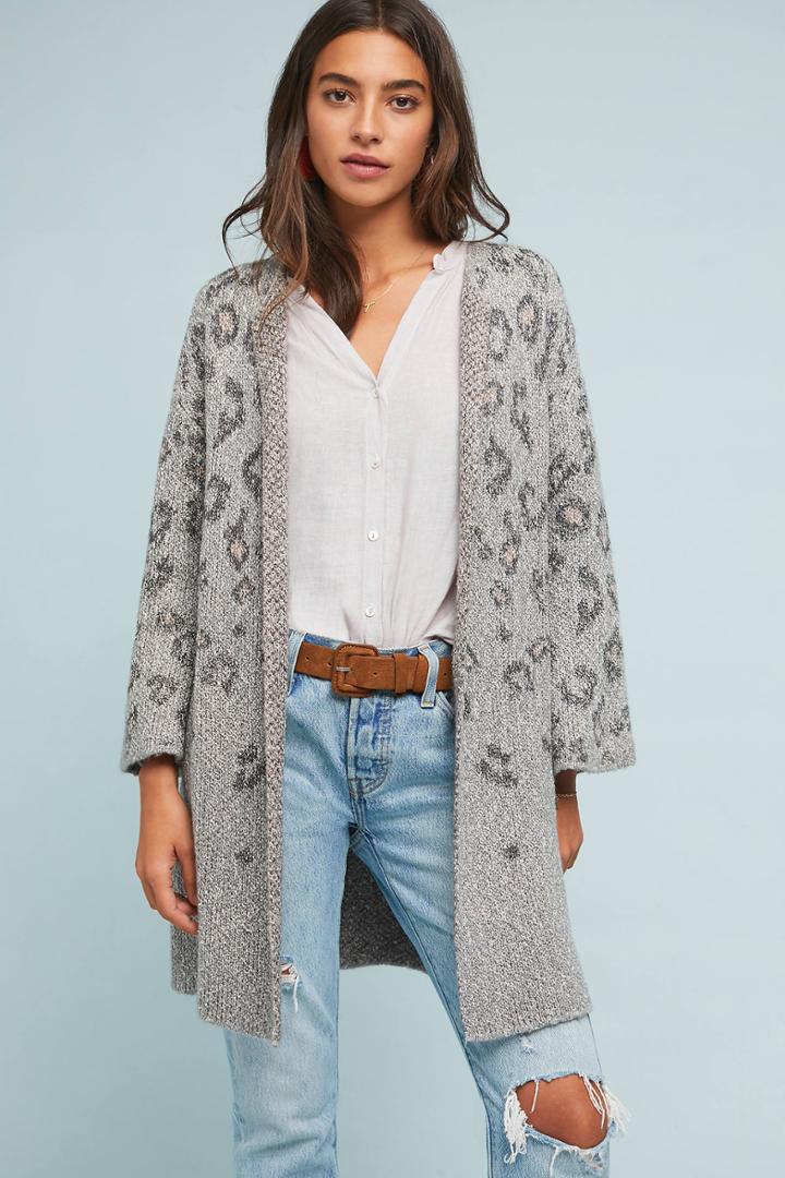 Cupcakes And Cashmere Leopard Intarsia Cardigan