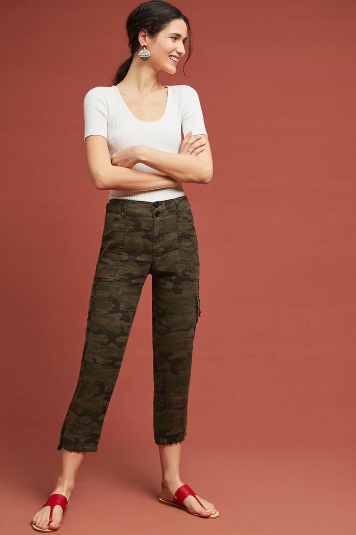 Sanctuary X Anthropologie Terrain Linen Camo Cropped Pants