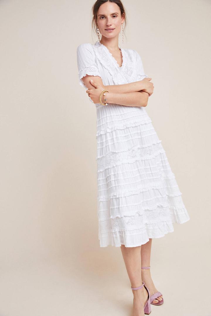 Love Sam Eugenie Ruffled Lace Midi Dress