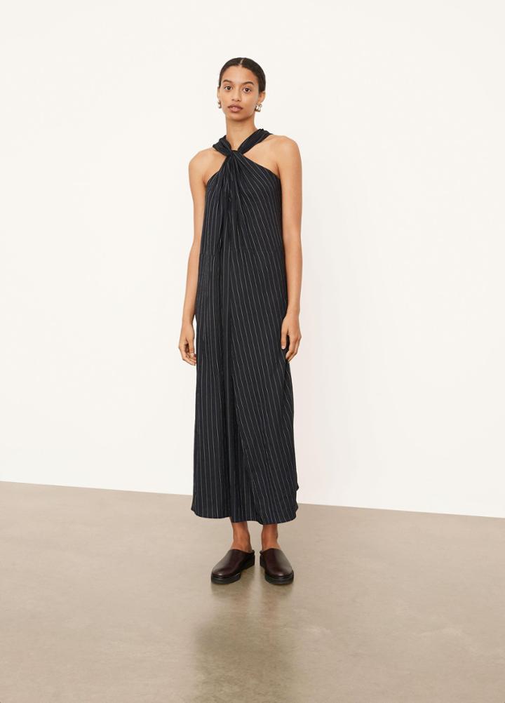 Vince Stripe Twist Front Halter Dress