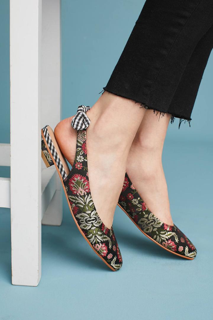 Anthropologie Bow-tied Brocade Slingback Flats