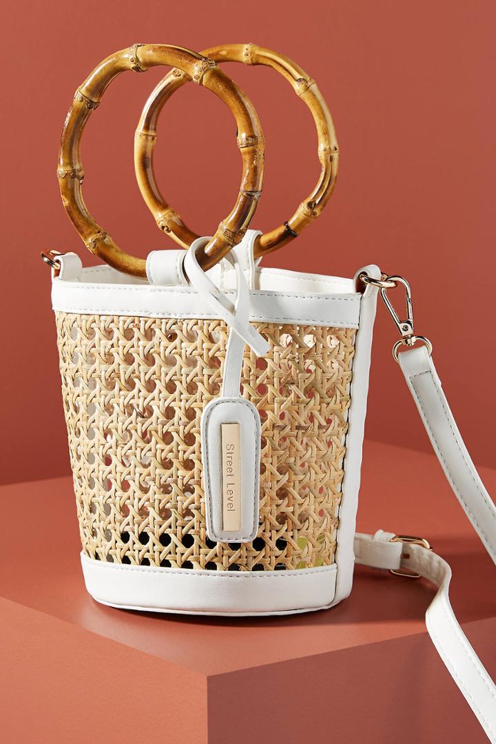 Anthropologie Ferris Wicker Ring Handle Crossbody Bag
