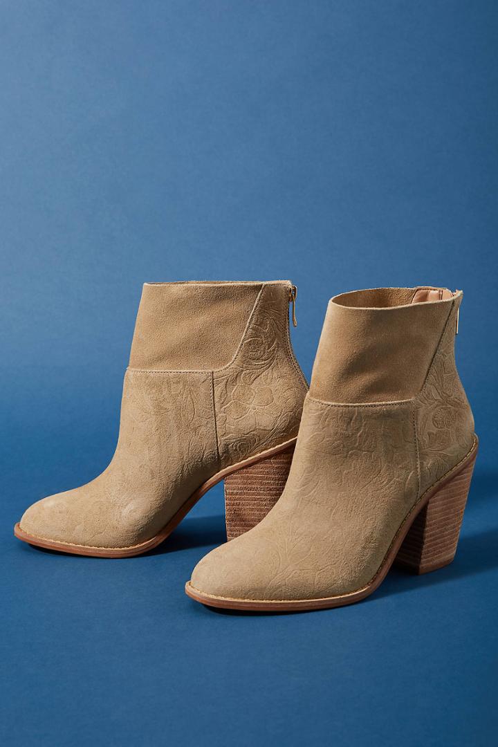 Anthropologie Embossed Leather Ankle Boots