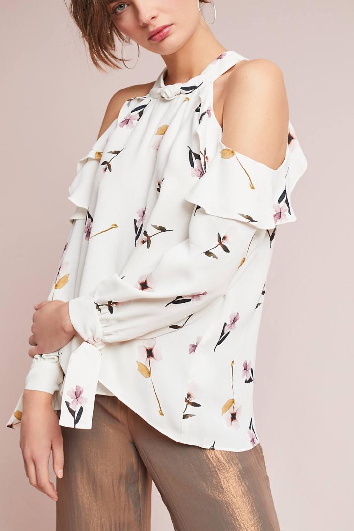 Shoshanna Floral Open-shoulder Blouse