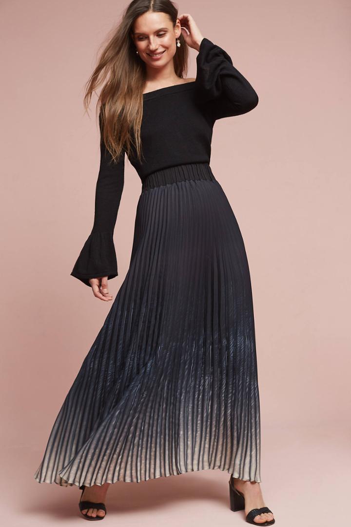 Blue Tassel Pleated Ombre Maxi Skirt